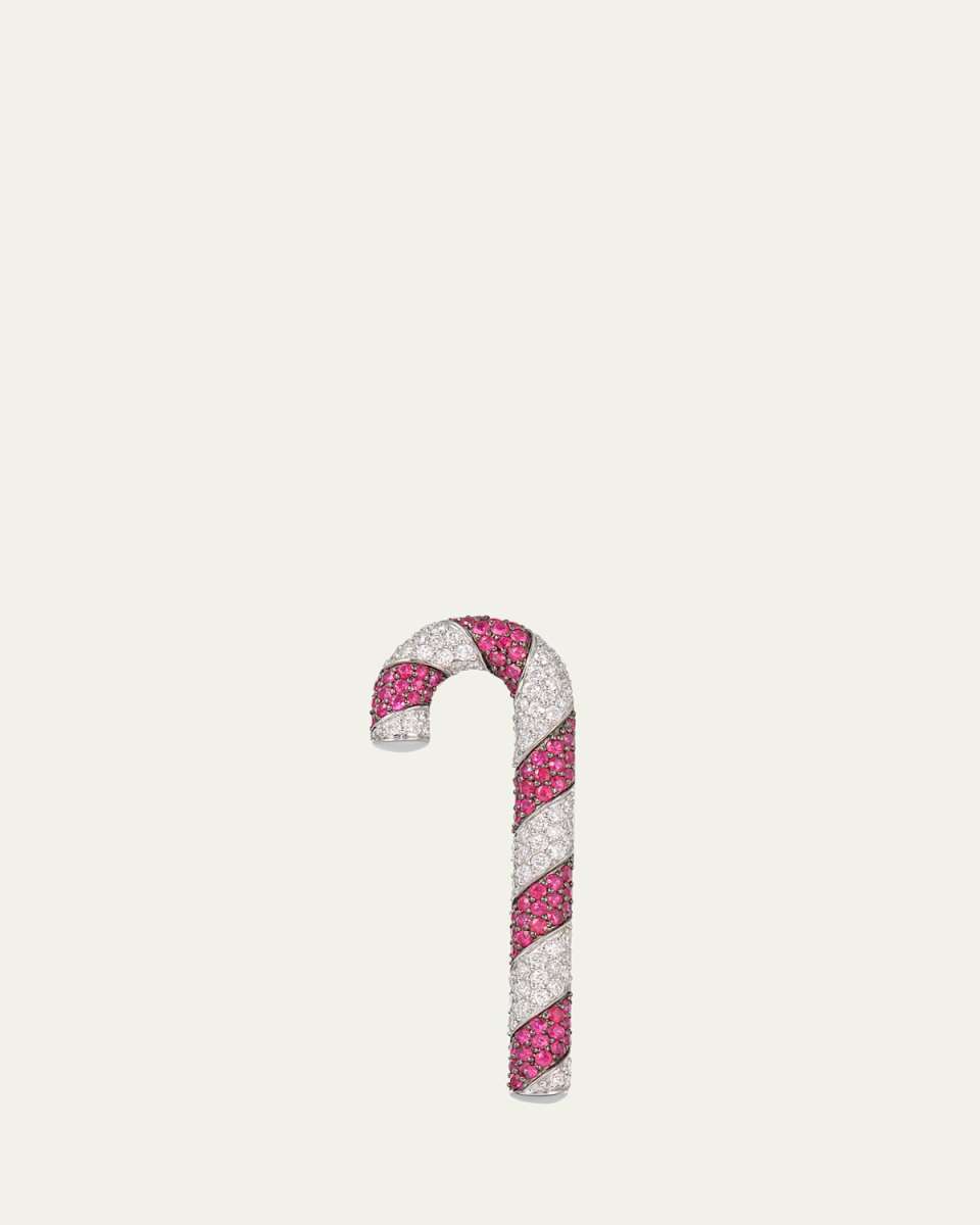 White Gold Candy Cane Convertible Brooch to Pendant with Diamonds and Rubies